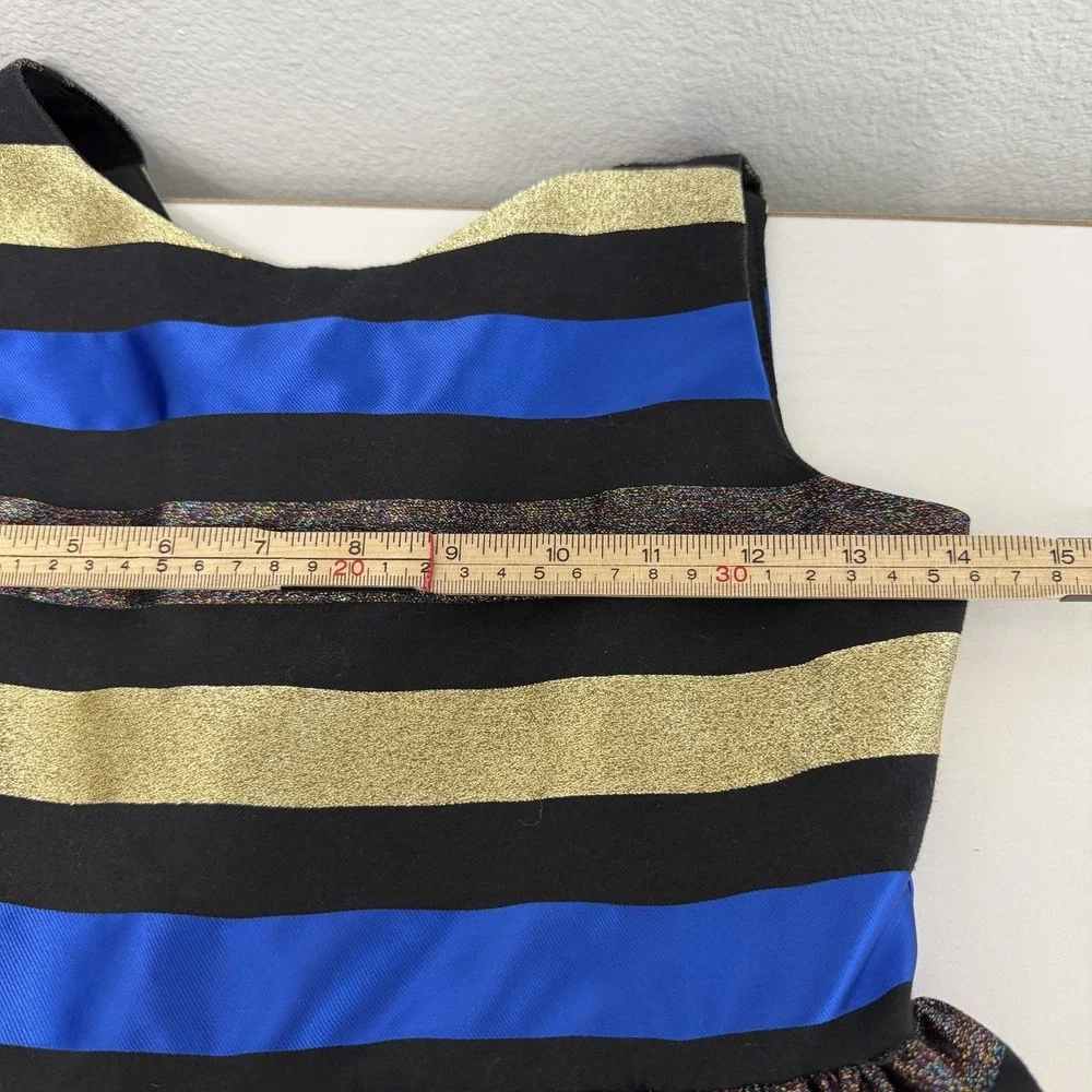 Gymboree Girls holiday party dress Size 10 Striped Blue Gold Black Preppy